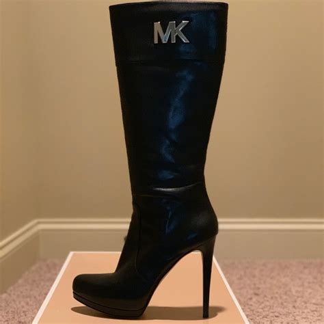 Michael Kors Women Hayley Black Boots Knee High MK Platform